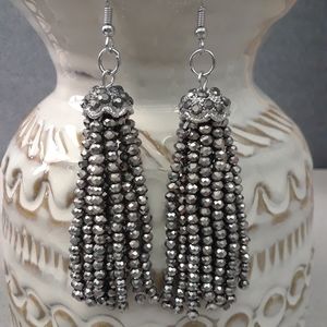 Swarovski silver metallic crystal tassle earrings
